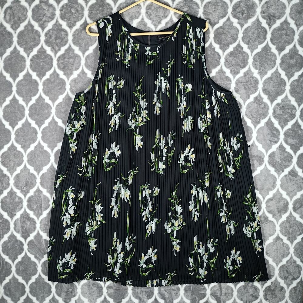 Banana Republic Black Floral Pleated Sleeveless Swing‎ Dress XL